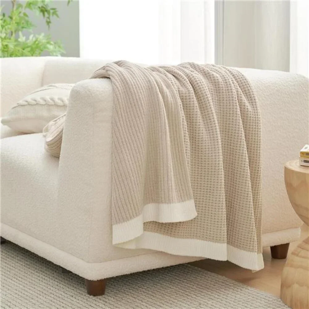 Home Waffle Throw Blanket for Couch, Soft Cozy Chenille Knit Blanket Warm Decor
